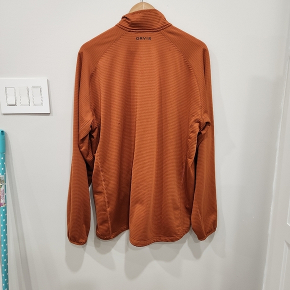 Orvis Mens Horseshoe Hills 1/4 Zip Top XL Orange Pullover Outdoor Hiking Stretch - Picture 3 of 13